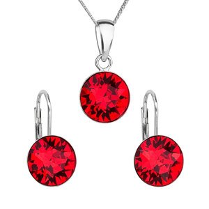 Sada šperků s krystaly Swarovski náušnice, řetízek a přívěsek červené kulaté 39140.3