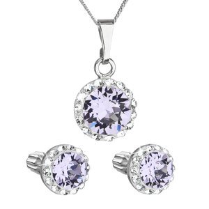 Sada šperků s krystaly Swarovski náušnice, řetízek a přívěsek fialové kulaté 39352.3 violet