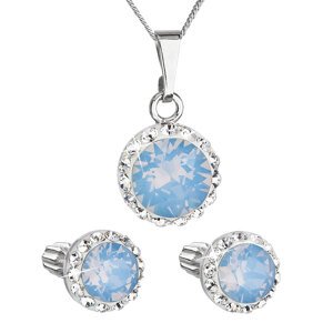Sada šperků s krystaly Swarovski náušnice, řetízek a přívěšek modré opálové kulaté 39352.7