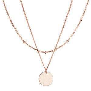 Pozlacený náhrdelník dvouřadý s placičkou a řetízkem s kuličkami 62002 rose gold