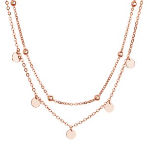 Pozlacený náhrdelník dvouřadý malé placičky a kuličky 62007 rose gold