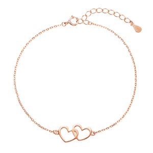 Pozlacený stříbrný Rose Gold náramek dvě srdíčka 63009 rose