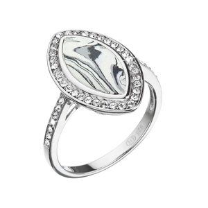 Stříbrný prsten ovál černobílý mramor s krystaly 75013.1 Velikost: 54 (průměr 17,2 mm)